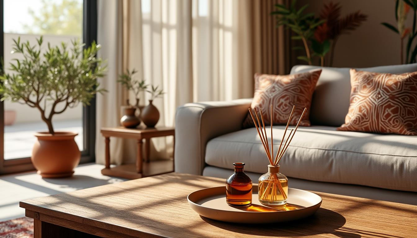 Huile parfumée santal : Le secret envoûtant pour une maison qui sent le luxe 9 découvrez l'huile parfumée au santal, l'astuce idéale pour envelopper votre maison d'une senteur luxueuse et chaleureuse. apportez une touche d'élégance et de bien-être à votre intérieur avec ce parfum envoûtant et raffiné.